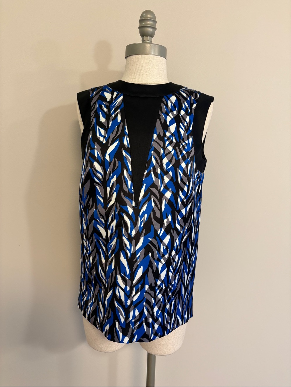Balenciaga Blue Black and White Printed Sleeveless Tank